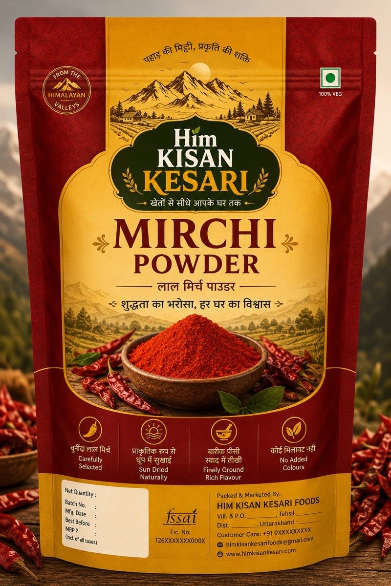 Him Kisan Kesari red chilli powder pouch